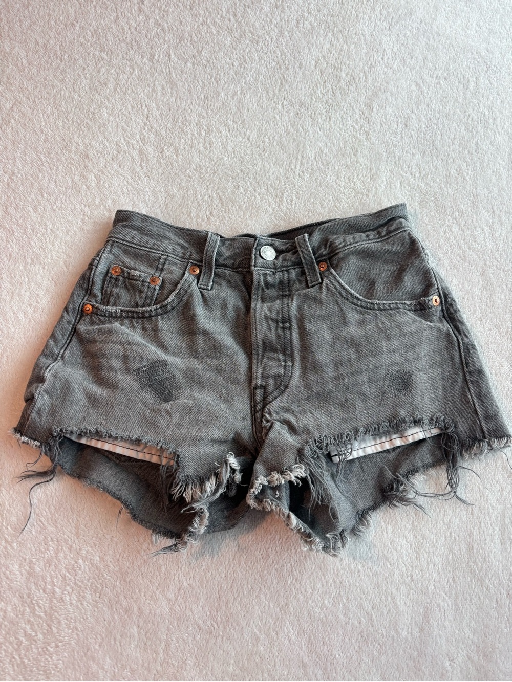Levi's Black-Grey Distressed Cutoff Denim Shorts